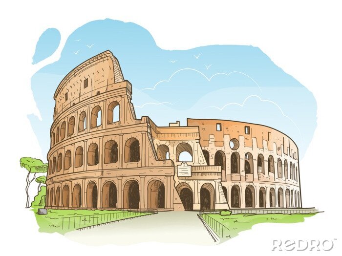 Sticker Vector illustratie van het Colosseum in Rome in de hand getekende schets stijl