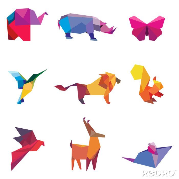 Sticker Vector illustratie van kleur origami dieren