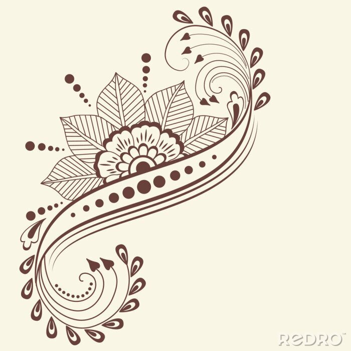 Sticker Vector illustratie van mehndi ornament. Traditionele Indische stijl, decoratieve bloemen elementen voor henna tattoo, stickers, mehndi en yoga ontwerp, kaarten en prenten. Abstract floral vector illus