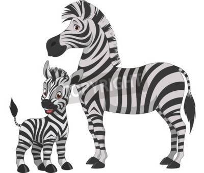 Sticker Vector illustratie, volwassen zebra en jonge zebra, op een witte achtergrond