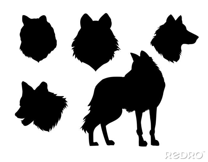 Sticker vector illustratie wolf silhouet set op een witte achtergrond