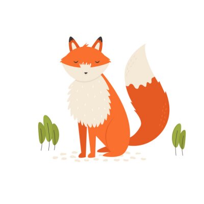 Sticker Vector illustration of a nice ginger fox on a lawn