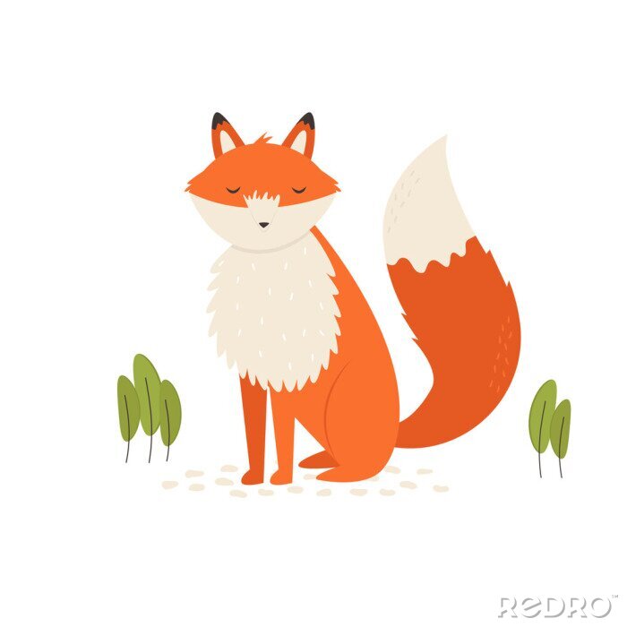 Sticker Vector illustration of a nice ginger fox on a lawn