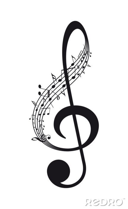 Sticker Vector isolated music treble clef with notes