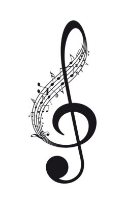Sticker Vector isolated music treble clef with notes