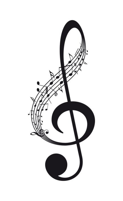 Sticker Vector isolated music treble clef with notes
