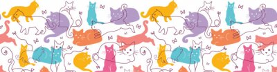 Sticker Vector Kleurrijke Katten Horizontale naadloze patroon achtergrond