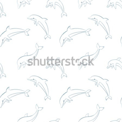 Sticker Vector naadloos patroon met dolfijnen / het springen van dolfijnen contour naadloos patroon / dolfijnen vector illustratie / textiel dolfijnen patroon / inpakpapier dolfijnen achtergrond / dolfijnen h