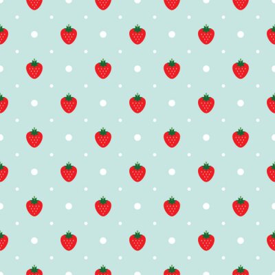 Sticker Vector naadloze patroon met aardbeien en witte stippen