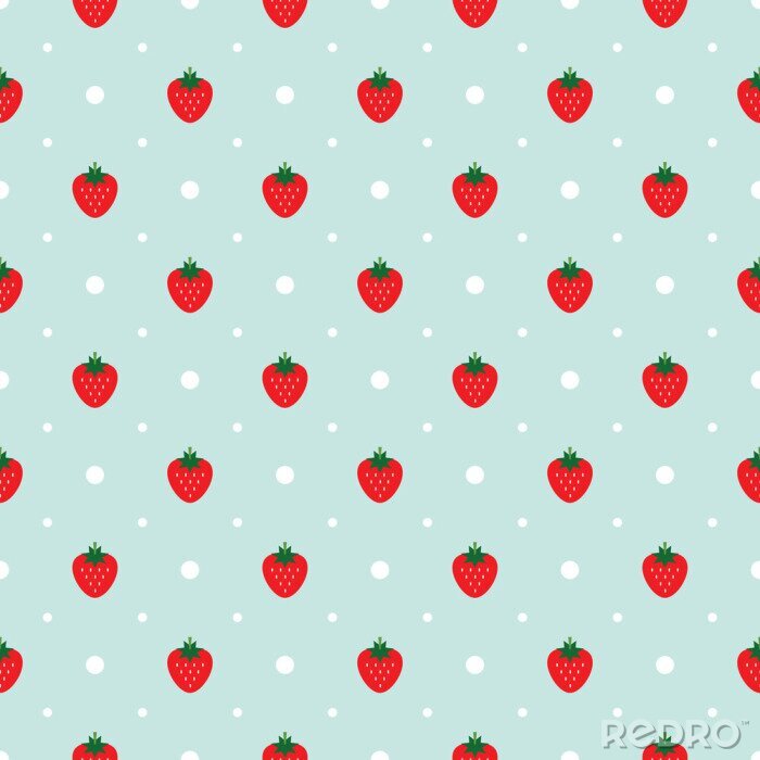 Sticker Vector naadloze patroon met aardbeien en witte stippen