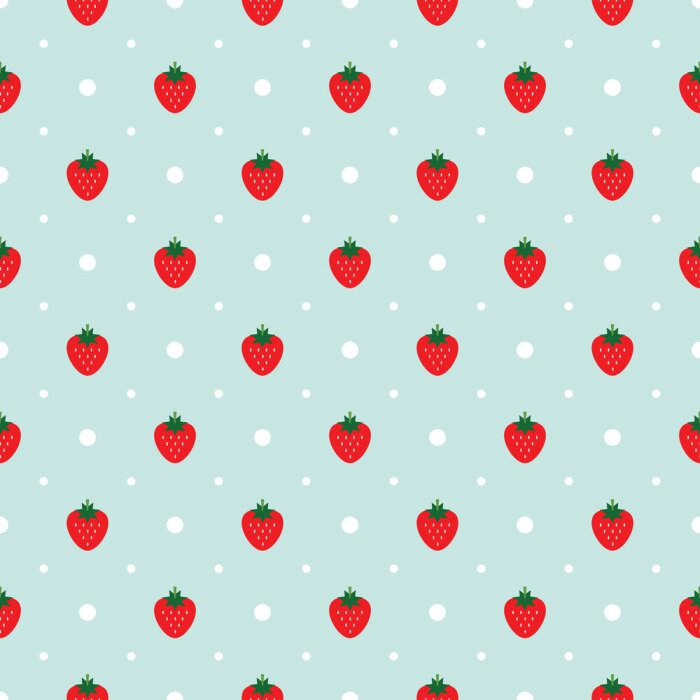 Sticker Vector naadloze patroon met aardbeien en witte stippen