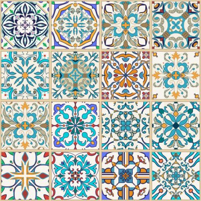 Behang Vector naadloze textuur. Mooie patchwork patroon voor design en mode met decoratieve elementen