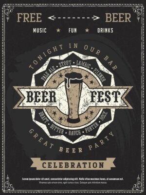 Sticker Vector Oktoberfest beer festival celebration template of retro poster or invitation flyer on vintage blackboard texture