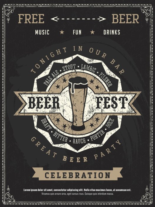 Sticker Vector Oktoberfest beer festival celebration template of retro poster or invitation flyer on vintage blackboard texture