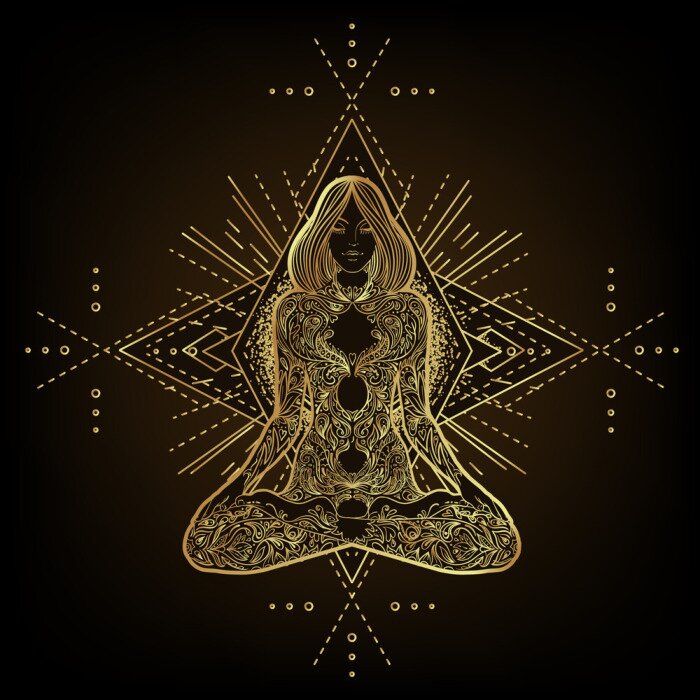 Sticker Vector ornamental Lotus flower, ethnic art, patterned Indian paisley. Hand drawn illustration isolated. Invitation. Golden stickers, flash temporary tattoo, mehndi symbol. Gold gradient over black.