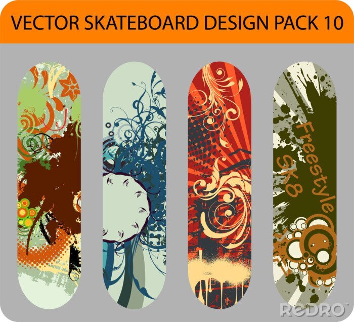 Sticker Vector pack 10 met vier skateboard ontwerpen