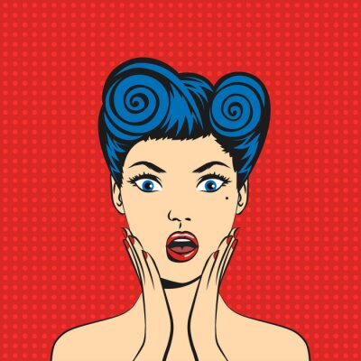 Sticker Vector pop art verrast vrouw gezicht met open mond