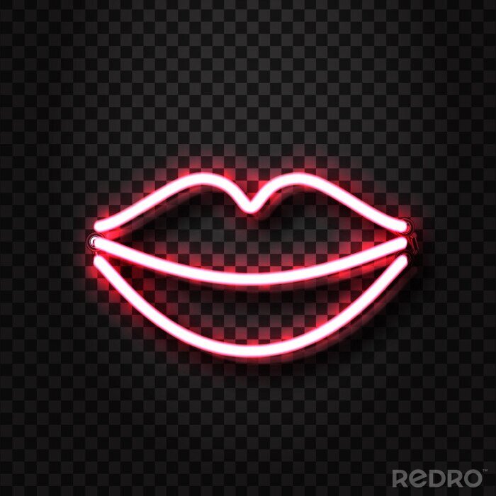 Sticker Vector realistische geïsoleerde neon erotische lippen teken voor decoratie en die betrekking hebben op de transparante achtergrond. Concept van erotische show en nachtclub.