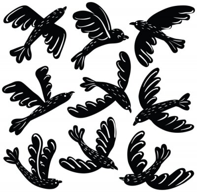Sticker Vector reeks leuke zwarte vogels vinyl stickers