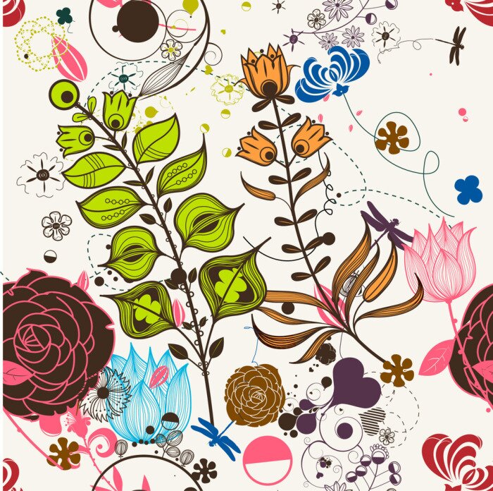 Sticker Vector Retro bloemen (naadloze patroon)