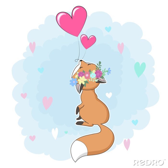 Sticker Vector rode vos hand getekend cartoon afbeelding