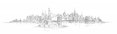 Sticker vector schets hand tekening panoramisch new york stadssilhouet