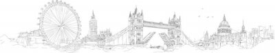 Sticker vector schets hand tekening panoramische silhouet van Londen