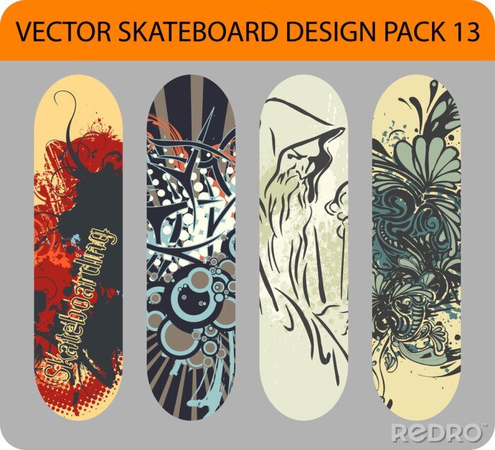 Sticker Vector set van 4 skateboard ontwerpen