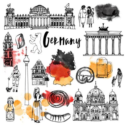 Sticker Vector set van oriëntatiepunten Duitsland