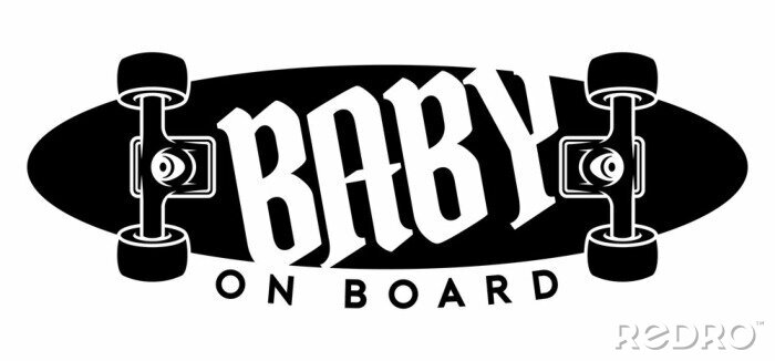 Sticker Vector sign, picture skateboard with text - Baby on board. Isolated white background.