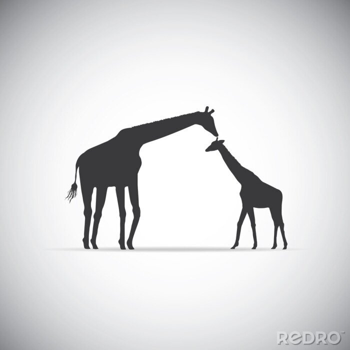 Sticker Vector silhouet van de moeder giraffe met haar baby