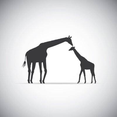 Sticker Vector silhouet van de moeder giraffe met haar baby