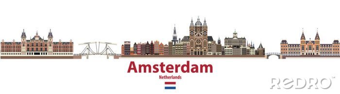 Sticker vector stadshorizon van Amsterdam. Vlag van Nederland