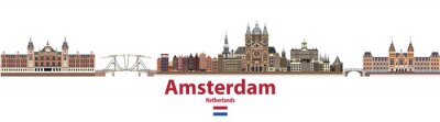 Sticker vector stadshorizon van Amsterdam. Vlag van Nederland