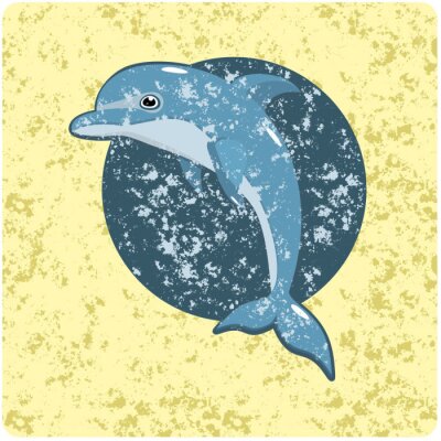 Sticker vector tekening van een dolfijn in vintage stijl