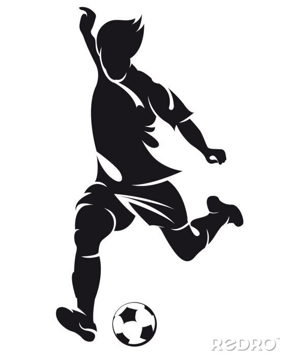 Sticker Vector voetbal (voetbal) speler silhouet met bal geïsoleerde
