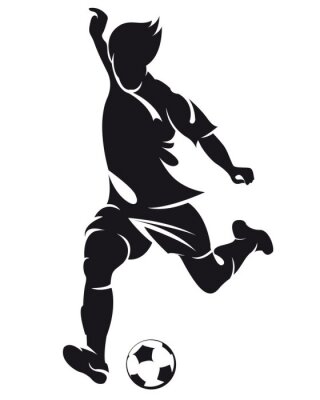 Sticker Vector voetbal (voetbal) speler silhouet met bal geïsoleerde