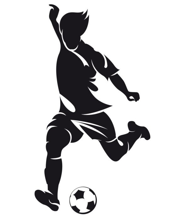 Sticker Vector voetbal (voetbal) speler silhouet met bal geïsoleerde