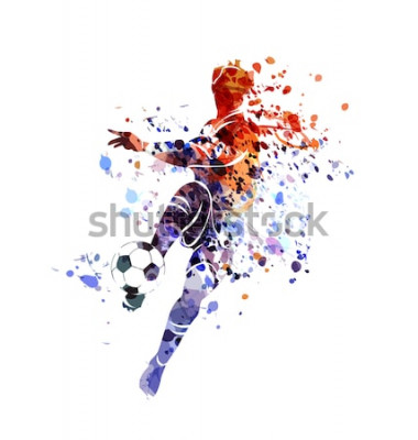 Sticker Vector watercolor silhouette soccer player