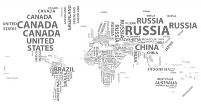 Vector wereldkaart met landnamen in typografie