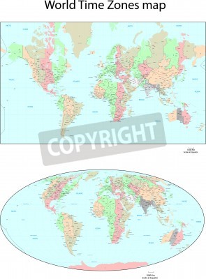 Sticker Vector World Time Zones map
