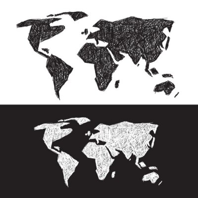 Sticker Vector zwart-wit World Map Illustratie Set