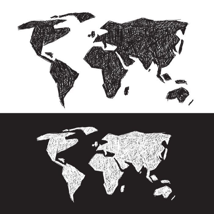 Sticker Vector zwart-wit World Map Illustratie Set