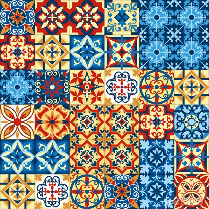 Sticker Vectorillustratie van decoratief het patroonontwerp van het tegelmozaïek in Marokkaanse stijl.
