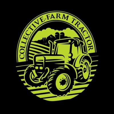 Sticker vectortractorpatroon op het gebied op landbouwbedrijfachtergrond