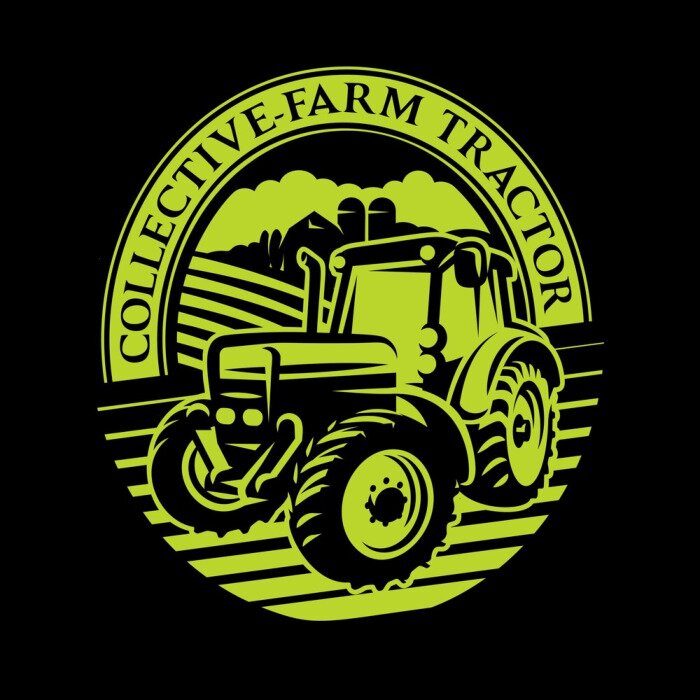 Sticker vectortractorpatroon op het gebied op landbouwbedrijfachtergrond