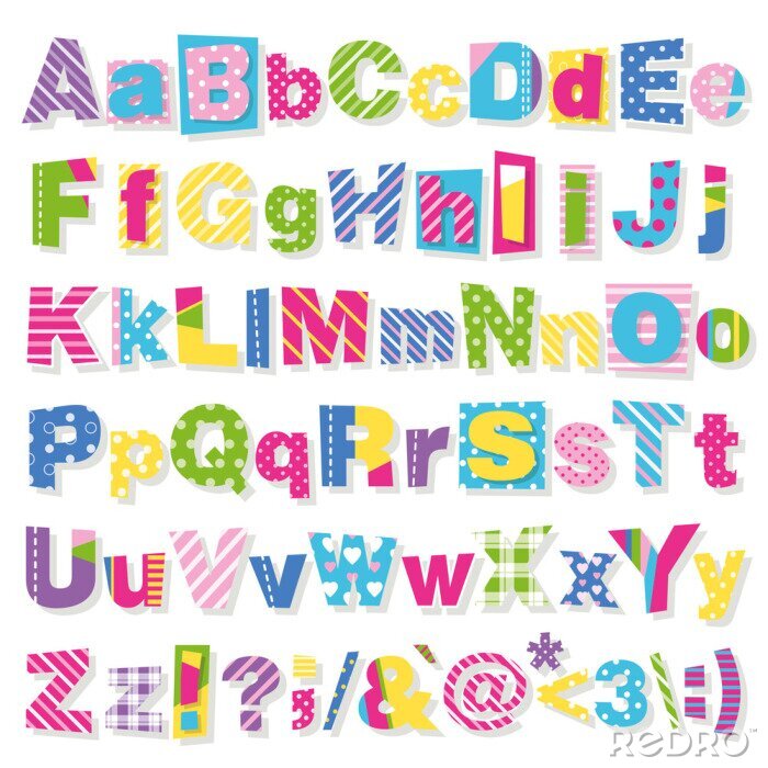 Sticker Veelkleurig alfabet met decoratieve letters