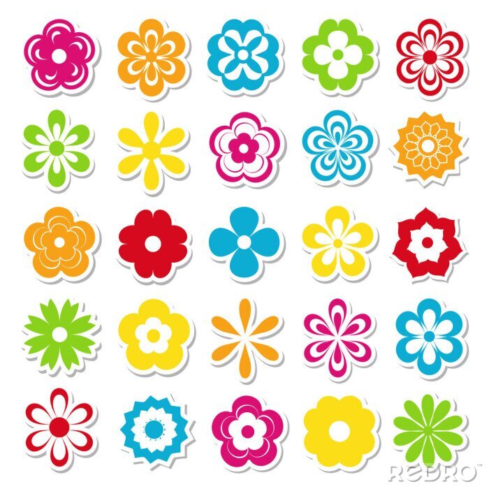 Sticker Veelkleurige bloemenpatronen in verschillende vormen