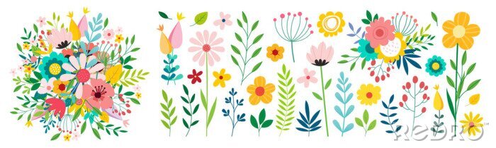 Sticker Veelkleurige eenvoudige afbeeldingen geïnspireerd op wilde bloemen