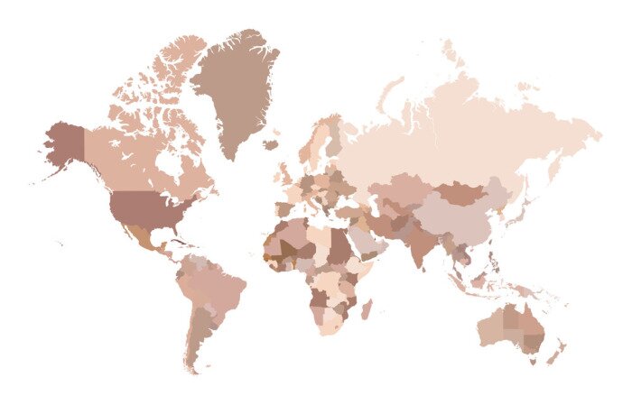 Sticker Veelkleurige kaart van de wereld, Vector illustratie.